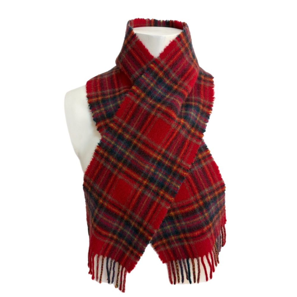 Laura Ashley 🇬🇧 Red Tartan Lambswool Children’s Scarf – Made in Scotland